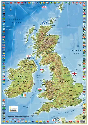 Map Of United Kingdom And Ireland With County Flags • £12.99