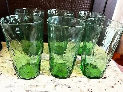 $39.99 • Buy Lot Of 6 Vintage Morgantown Crinkle Green 12oz Glass Tumblers