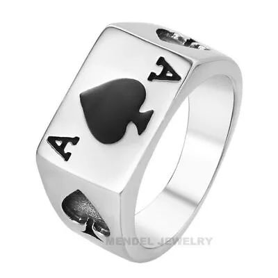 MENDEL Mens Biker Casino Lucky Poker Ring Jewelry Men Stainless Steel Size 7-15 • $11.99