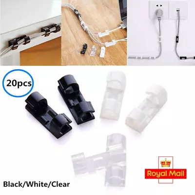 20Pcs Self Adhesive Cable Clips Wire Straps Cord Organizer Desk Management UK • £2.23