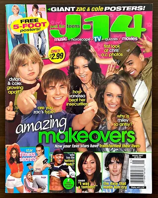 J-14 Magazine January 2007 Big Zac Efron Cole Sprouse Poster Miley Cyrus Raven • $20