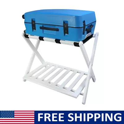 Luggage Rack Wooden Foldable W/ Heavy-Duty Straps Shelf Traveler Camper Hiker US • $35.32