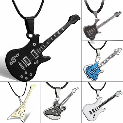 Stainless Steel Guitar Music Pendant Necklace Party Jewelry Men Women Party Gift • $1.60