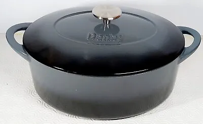 DENBY Halo Large 42L Cast Iron Black/ Grey Oval Casserole Dish With Lid NEW • £69.95