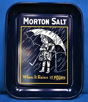 Morton Salt Girl With Umbrella ~ Tin Tray ~ History Of Umbrella Girl On Back • $12.85