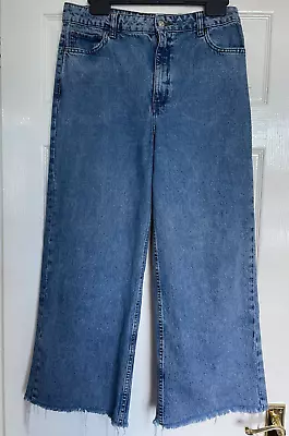 Mango Denim MNG CAROL Relaxed Blue Denim Jeans Frayed Hem Size 12 EU40 • £19.50