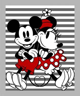 Disney Mickey And Minnie Mouse Grey White Stripe Cotton Fabric Panel 36  X 42  • $10.95