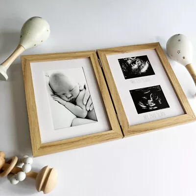 Baby Scan Picture Frame Wooden 3 Aperture Ultrasound & Newborn Photo Keepsake UK • £19.49