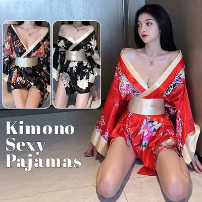 Kimono Sexy Pajamas Sex Japanese Sleepwear Cosplay Outfit For Women Robe Yukata • £10.01