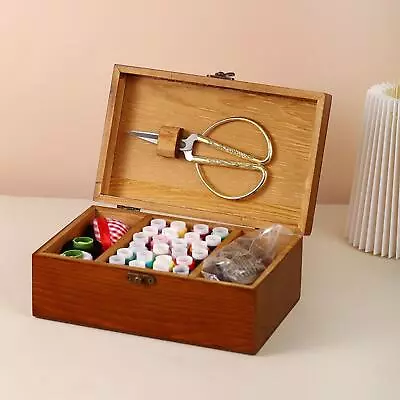 Wooden Sewing Box Empty Box Vintage Embroidery Supplies Wood Sewing Basket • $31.17