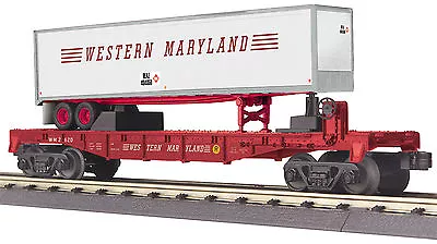 MTH Railking O Trains #2620 Western Maryland Flat Car W' 40' Trailer 30-76611 • $39