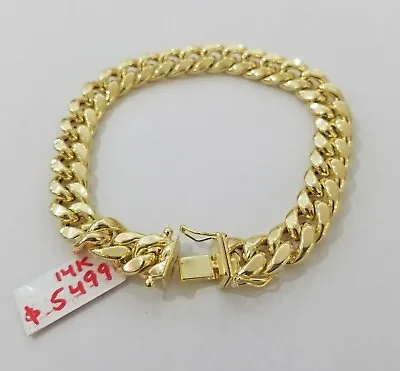REAL GOLD Bracelet 9mm 14KT Cuban Link 8  Yellow 14kt Gold MENS Box Clasp Strong • $1399