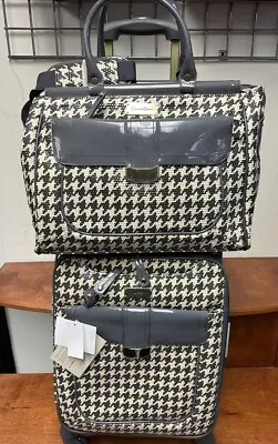 New Samantha Brown Houndstooth 2 Piece Set 20 /tote Charcoal Cream Color Spinner • $239.99