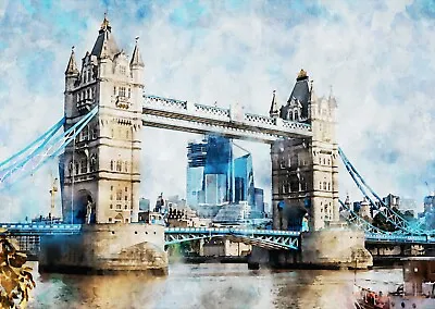 London  Tower Bridge Painting Watercolour Artwork Print Unique Gift Free P&p • £4.99