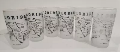 6 Vintage Hazel Atlas Frosted Souvenir Florida Glasses Set State Map Pre-Disney • $25