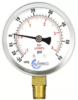 $8.95 • Buy 1-1/2  Vacuum Gauge-Chrome Plated Steel Case, 1/8 NPT, Lower Mnt. -30Hg/+60 Psi
