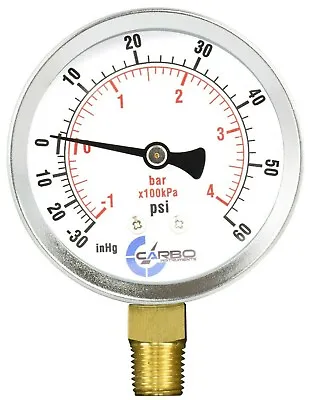 1-1/2  Vacuum Gauge-Chrome Plated Steel Case 1/8 NPT Lower Mnt. -30Hg/+60 Psi • $8.95