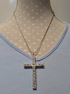 £14 • Buy Vintage River Island Crucifix Diamante Cross Jewellery Silver Tone Necklace 40cm