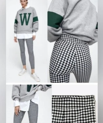 $7 • Buy 🖤🤍 ZARA 🤍🖤 NEW TAGS Gingham Black White Plaid Hi-Rise Legging Pants Size S