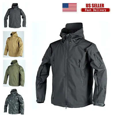 Mens Jacket Tactical Work Casual Coat Waterproof Military Hooded Full Zip Solid • $23.98