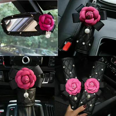 Camellia Flower Diamond Car Accessories Universal Auto Interior Decor Women Gift • $8.36