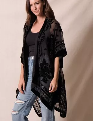 Sivana Ariana Velvet Burnout Kimono - Black Embossed Velvet Brand New In Package • $84