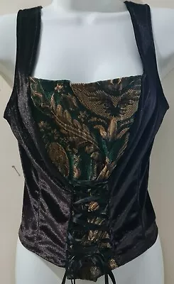 Black Velvet Green And Gold Brocade Vest/Corset  • $28