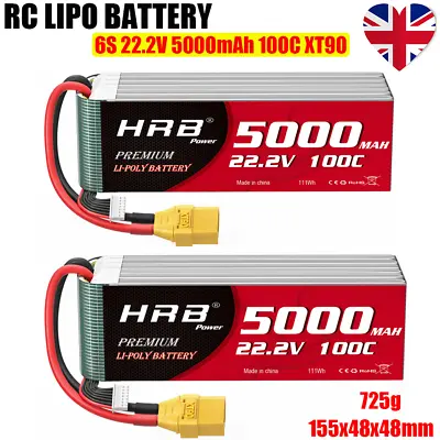 2x HRB 6S LiPo Battery 5000mAh 22.2V XT90 100C For RC Car Helicopter Drone Truck • £120.99