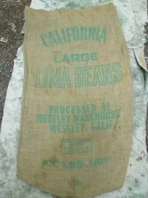 Vtg California Lg Lima Beans Burlap Bag 100 Lb RAILROAD Size 36 X 21  Westley CA • $12.99