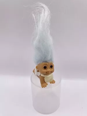 Vintage Russ CRAWLING BABY TROLL Light Blue Hair Mini Figure • $10