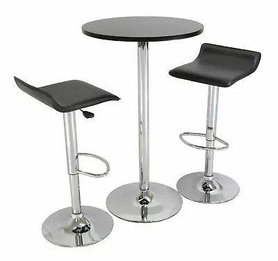 Black Chrome Metal 3 Pc Pub Set Round Dining Table Bar Stools Kitchen Dinette • $317.90