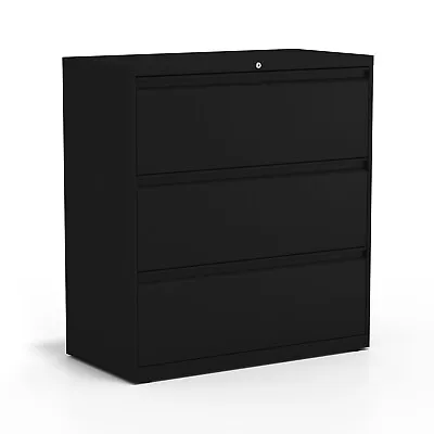 Staples 3-Drawer Lateral File Cabinet Locking Letter/Legal Black 36 W 935600 • $355.04