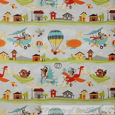 BonEful Fabric FQ Cotton Quilt VTG Boy Hot Air Balloon Airplane Animal House USA • $4.38