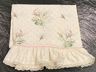 Vintage Springmaid Ruffle Queen Flat Sheet Rosebud Floral Rose Shabby Chic USA • $28.99