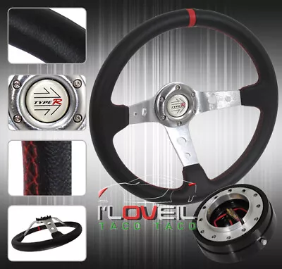 350mm Jdm Steering Wheel Leather + 1.5  Slim Quick Release & Horn Button • $49.99