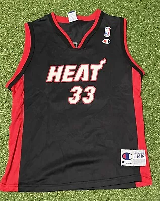 Vintage Champion Alonzo Mourning Miami Heat NBA Jersey Black Red Youth L 14-16 • $21.99