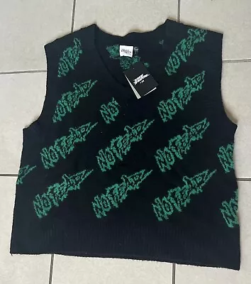 H&M X No Fear Black Green Preppy All Over Print Sweater Vest Men’s Sz M • $14.70