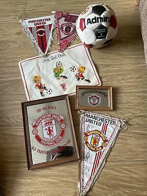 Manchester United Vintage Pennants Mirrors 1979 Placemat & Autographed Ball • £55