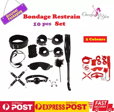10 Pcs Bondage Beginners/Starter Kit/Pack Cuffs Restraint Fetish Sex Toy BDSM • $20.98
