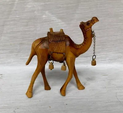 $15.99 • Buy Vintage Hand Carved Olive Wood Camel Figurine 5.5  Sculpture With Bells - Nice!!