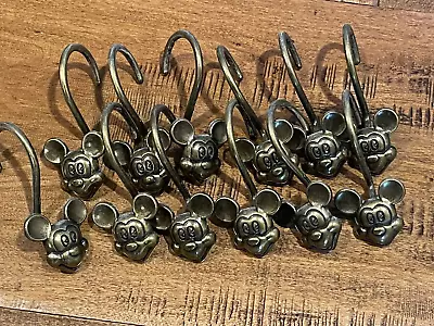 Vintage Set Of X12 Brass Metal Disney Mickey Mouse Shower Curtain Rings Hooks • $24.99