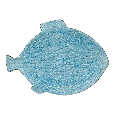 I Godinger & Co Light Blue Embossed Fish Platter Porcelain 17” • $22.09