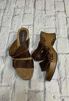 Vintage Candies Wooden Heel Chunky Platform Leather Sandal 9 • $40