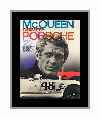 STEVE MCQUEEN DRIVES PORSCHE Classic Car Race Art Poster Print • £8.99