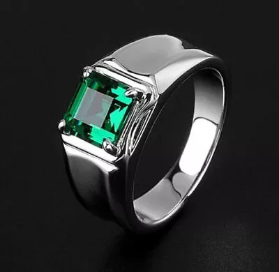 Men's Solitaire Wedding Ring Classic Ring 14K White Gold 2.2Ct Simulated Emerald • $253.67