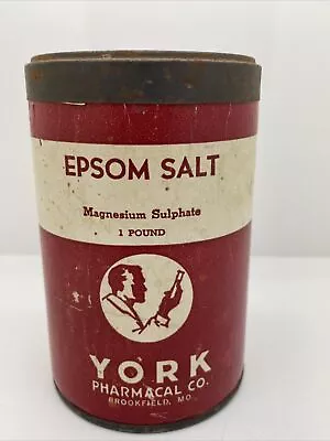 Epsom Salt Tin York Pharmacal Co. Collectible Rare Tin And Cardboard Container • $11.99