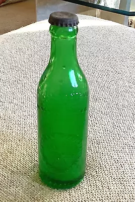 Vintage Morgan Memorial Goodwill Green Glass Mineral Water Bottle -7.75  - 6.5oz • $6.50