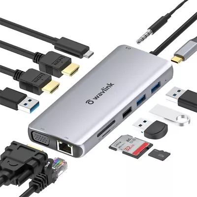 £44.98 • Buy USB C Docking Station Multiport Adapter Triple Display 87W Power Delivery HDMI