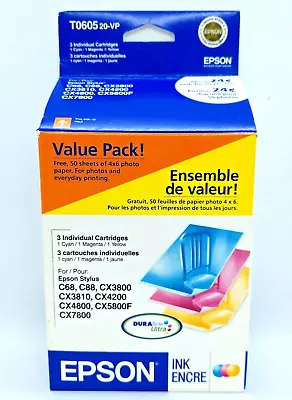 Genuine T0605 Epson Ink Cartridges Cyan Magenta Yellow Factory Sealed Exp 5/2008 • $6.99