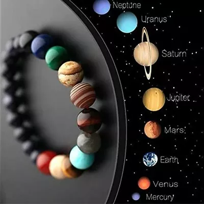 Eight Planet Bead Bracelet Men Women Natural Stone Universe Yoga Chakra Bangle • £2.99